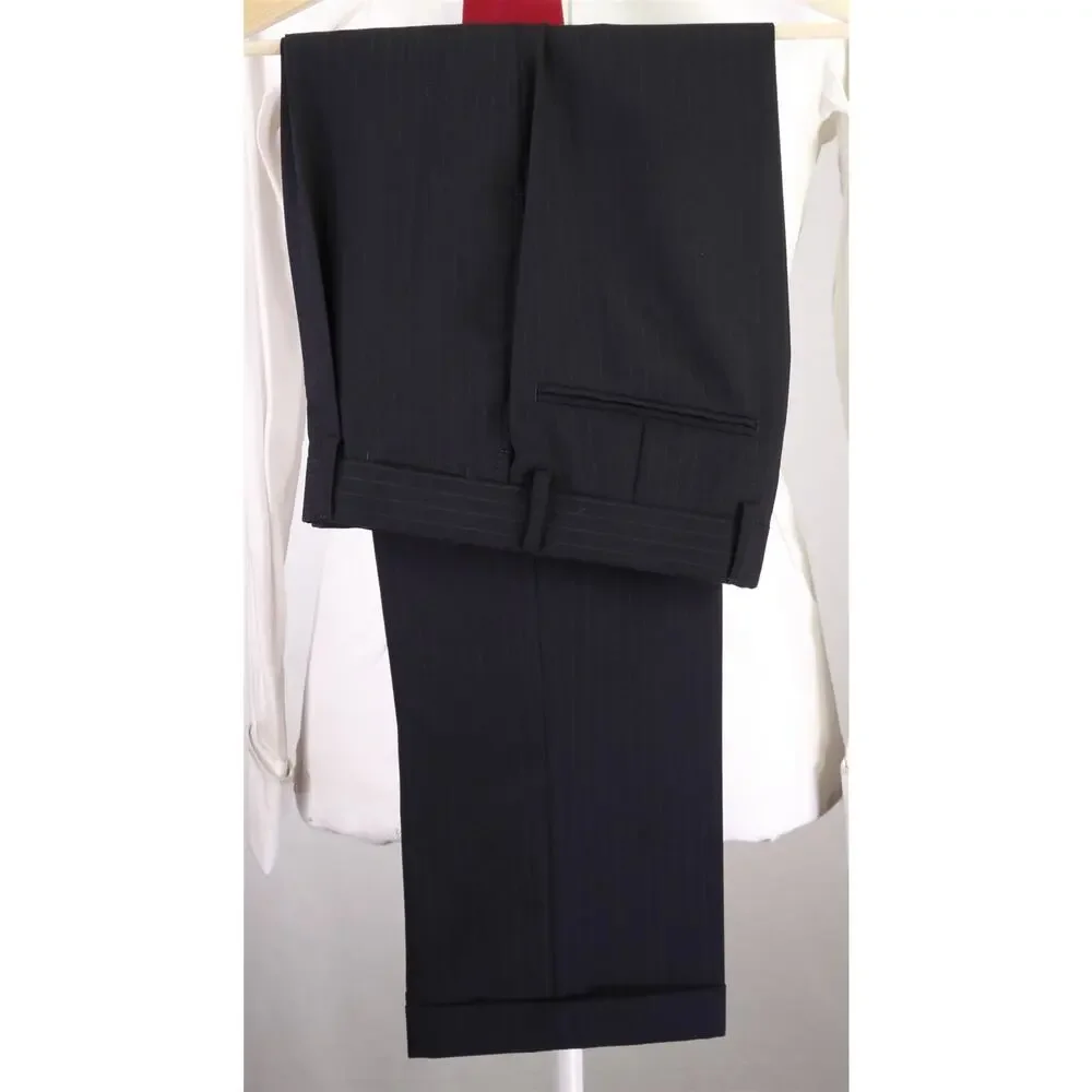 J Press Black Striped 3/2 Roll Lapel Wool Suit 34S